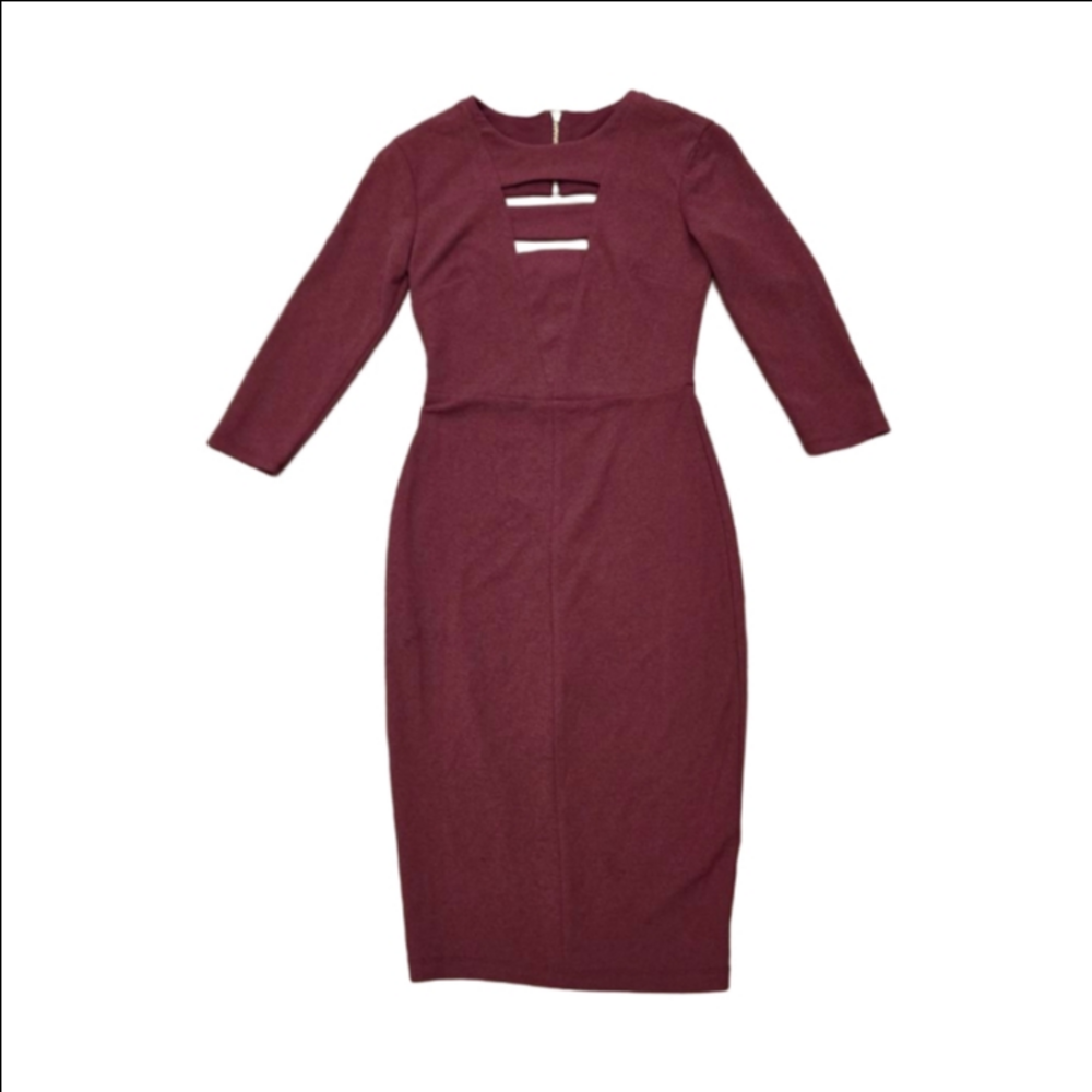 Women's PremierAmour Burgundy Cutout Long Sleeve Bodycon Dress Size 2